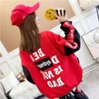 Mock Two-piece Polo Collar Color Block Lettering Pullover