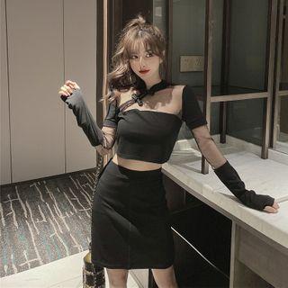 Set: Short-sleeve Mesh Top + Skirt