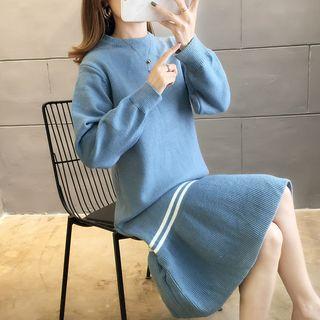 Contrast Stripe Ruffle Midi Knit Dress