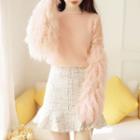 Fringed Lace Sweater / Tweed A-line Skirt / Set