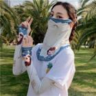 Set: Dotted Sun Protection Arm Sleeve + Face Mask Blue & White - One Size