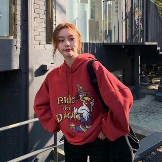 Cartoon Print Hoodie Red - One Size