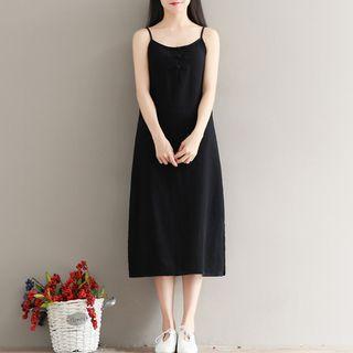 Spaghetti Strap Frog Button Detail Midi Dress