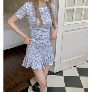 Short-sleeve Print Skinny Mermaid Dress As Shown In Figure - One Size