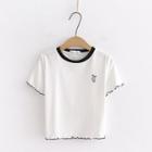 Short-sleeve Rabbit Embroidered Cropped T-shirt