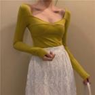 Sweetheart Neckline Long-sleeve Top / A-line Midi Lace Skirt