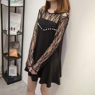 Long-sleeve Beaded Mini Dress