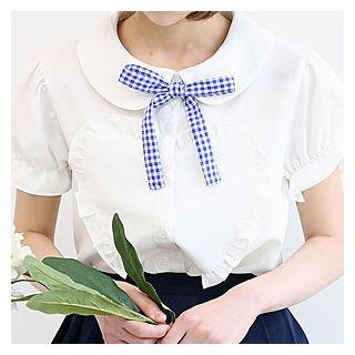 Detachable-ribbon Frill-trim Blouse