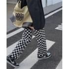 Checker Print Wide Leg Pants Check - Black & White - One Size