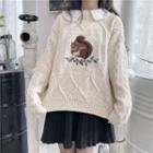 Embroidered Sweater Gray Beige - One Size