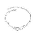 Simple Temperament Geometric Circle 316l Stainless Steel Double Bracelet With Cubic Zirconia Silver - One Size