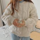 Knitted Cable-knit Loose-fit Sweater As Shown In Figure - One Size