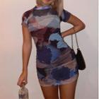 Print Short Sleeve Bodycon Dress