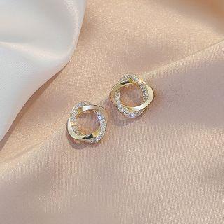Rhinestone Crinkled Earring 1 Pair - E2138 - Cross - One Size