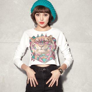 Long-sleeve Printed Cropped T-shirt