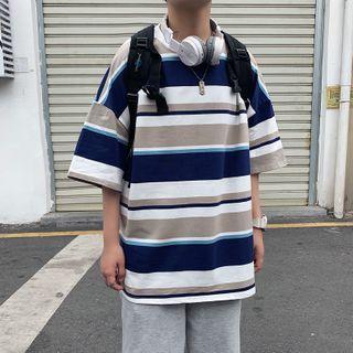 Color-block Stripe Oversize Tee