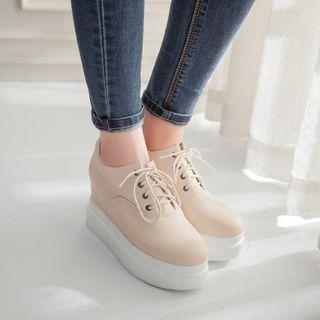 Platform Hidden Wedge Lace-up Shoes