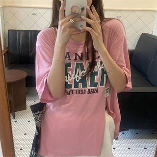 Lettering Print Slit T-shirt