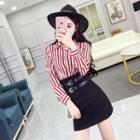 Set: Striped Shirt + Pencil Skirt + Belt
