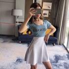 Short-sleeve Color Block Letter A-line Mini Dress