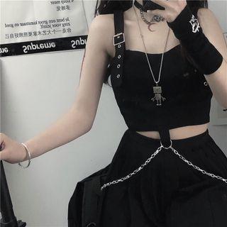 Spaghetti Strap Buckled Top Black - One Size