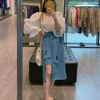 Tie-waist Cutaway-hem Skirt