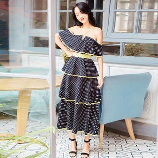 Off-shoulder Layered Midi Dress