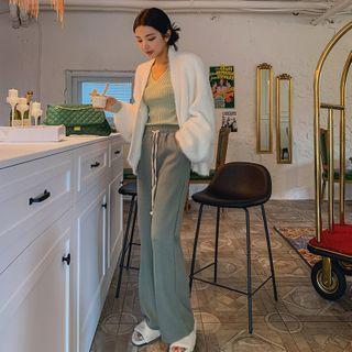 Drawstring-waist Napped Wide-leg Pants