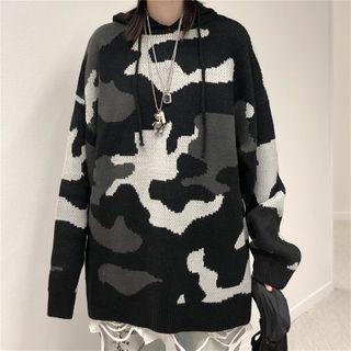 Camouflage Print Hooded Sweater
