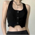 Square-neck Plain Button-up Crop Tank Top