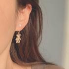 Faux Pearl Rhinestone Bear Dangle Earring 1 Pair - Gold - One Size