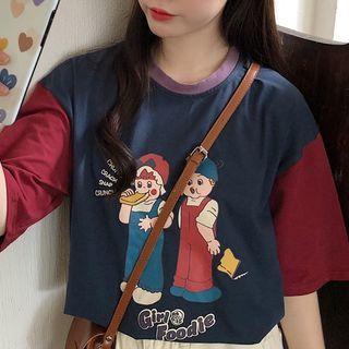 Color Block Cartoon Print T-shirt