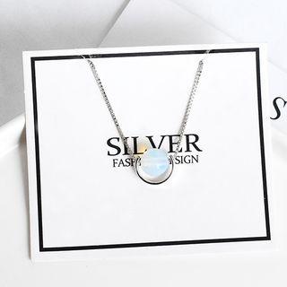 925 Sterling Silver Opal Necklace White & Silver - One Size