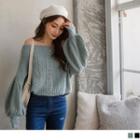 Off-shoulder Puff Sleeve Cable Knit Top