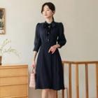 Tie-neck Organza-panel Flare Dress