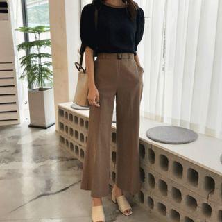 Linen Blend Wide-leg Pants With Sash