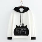 Two-tone Panel Embroidered Hoodie White - One Size