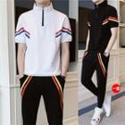 Set: Half Zip Short-sleeve Short-sleeve T-shirt + Striped Sweatpants