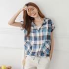 Hooded Tab-sleeve Plaid Shirt