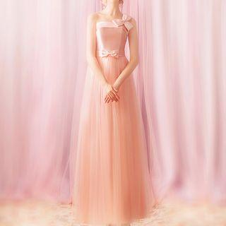 Bow Detail One-shoulder Evening Gown
