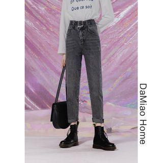 High-waist Cropped Harem Jeans With Belt