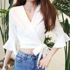 V-neck Bell-sleeve Cropped Top