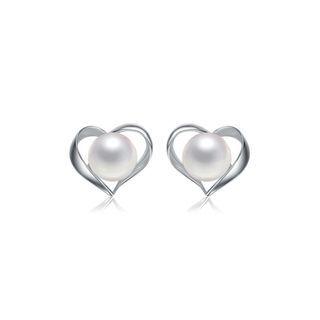 Sterling Silver Simple Romantic Heart-shaped Freshwater Pearl Stud Earrings Silver - One Size