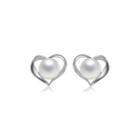 Sterling Silver Simple Romantic Heart-shaped Freshwater Pearl Stud Earrings Silver - One Size