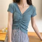 Short-sleeve Drawstring Ribbed T-shirt