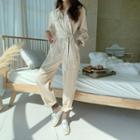 Corduroy Shirt Jumpsuit With Sash Cream - One Size