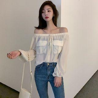 Off-shoulder Chiffon Blouse Almond - One Size
