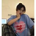 Heart Print T-shirt Love Heart - One Size