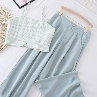 Set Of 2 : Plaid Camisole Top + Chiffon Wide-leg Pants