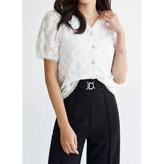 Open-placket Lace Blouse